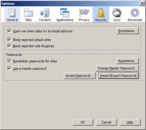Firefox's Tools->Options->Security menu